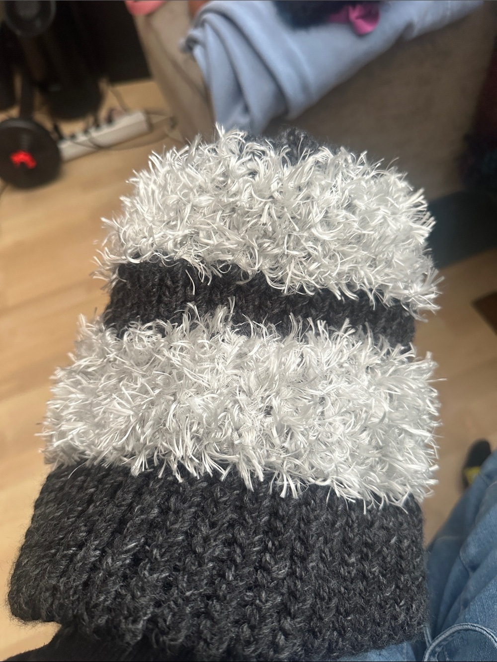 Cozy Fuzzy Beanie - Black & Gray